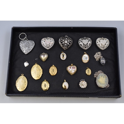 191 - Tray Full of Vintage Locket Pendants to Include Hearts and Oval Styled