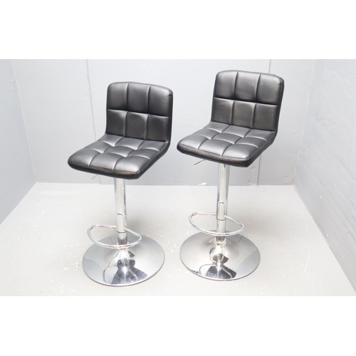 618 - Matching Pair of Hydraulic Height Adjustable Bar Stools with Chrome bases and Black Leatherette Seat... 