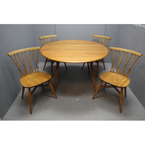 481 - Ercol Blonde Elm and Beech Windsor Drop Leaf Table with Four Candlestick Backed Chairs