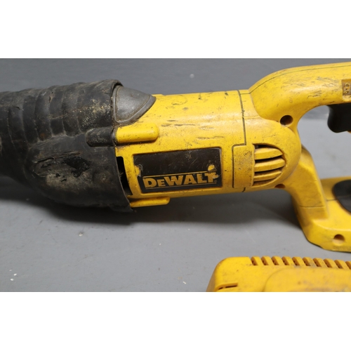 685 - Three Untested DeWalt Tools With Two Battery Chargers To Include DC385 Reciprocating Saw, DC390 Circ... 