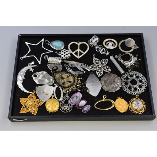 220 - Large Selection of Vintage Necklace Pendants to Include Moon, Star, Peace Heart and More