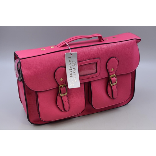 688 - Brand New Designer Leather Satchel in Fusha Colour with label approx 15