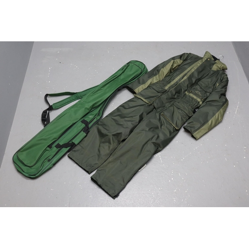 645 - Sunridge All-in-one Fishing Suit (Size Medium - Large) and Crane Sports Fishing Holdall