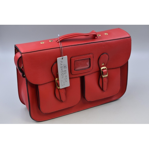 690 - Brand New Designer Leather Satchel in Red Colour with label approx 15