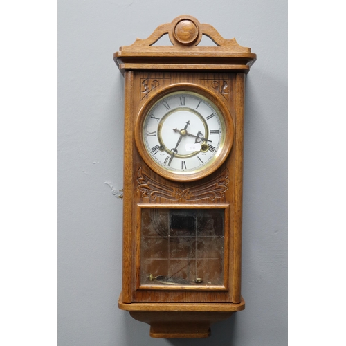 650 - Antique Wall Hanging Clock With Key