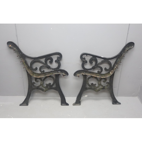 654 - A Pair of Vintage Cast Iron Bench Ends, One is AF