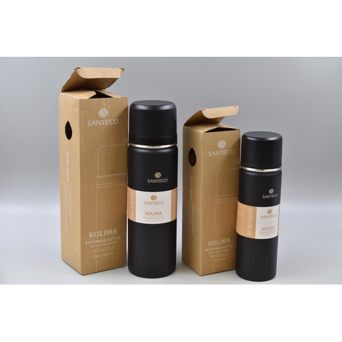 908 - Two New Santeco Insulated Flasks In Black (1 Litre, and 500ml)