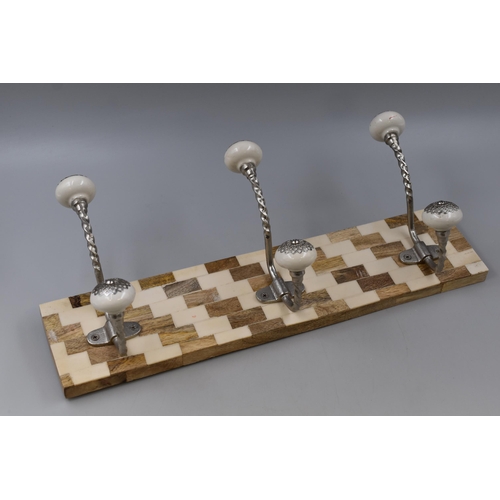 912 - Wall Mounted Wood Metal and Porcelain Coat Hanger (18