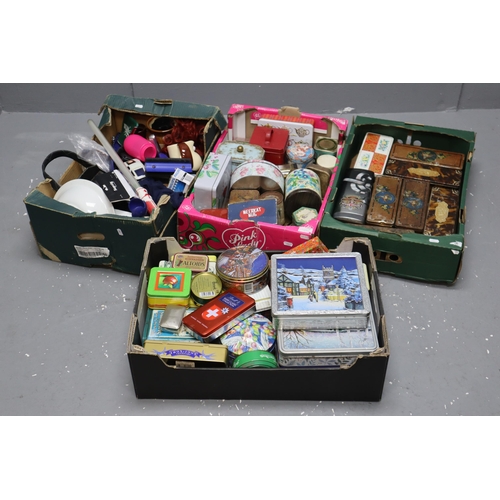 951 - Four Mixed Boxes to Include Vintage Tins, Cups and More