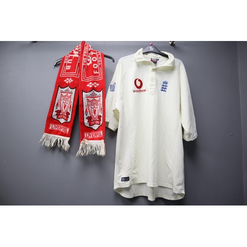 531B - A Selection of Football/Cricket Shirts (XXL) And Liverpool Scarf To Include Liverpool 05/06 European... 