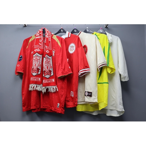 531B - A Selection of Football/Cricket Shirts (XXL) And Liverpool Scarf To Include Liverpool 05/06 European... 