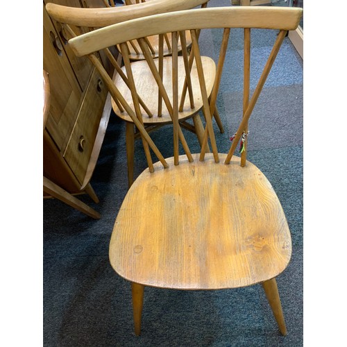 481 - Ercol Blonde Elm and Beech Windsor Drop Leaf Table with Four Candlestick Backed Chairs