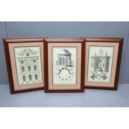 367 - A Set of Three Framed and Glazed French Architectural Prints, Approx 21.5