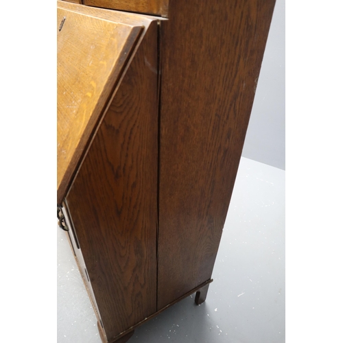 573 - Edwardian Oak Bureau Bookcase with Leaded Stained Glass doors(a/f) to upper section, above a fall Fl... 