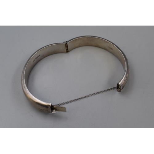 14 - Hallmarked Silver Etched Bangle with Safety Chain