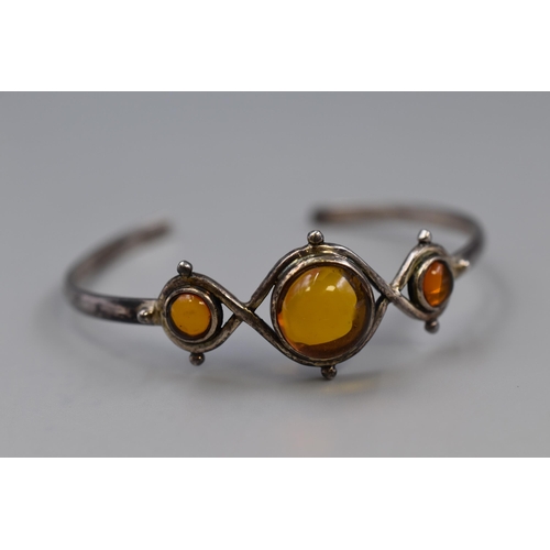 19 - Hallmarked Silver Amber Bracelet