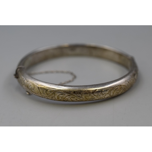 20 - Hallmarked Silver Etched Bangle with Safety Clasp