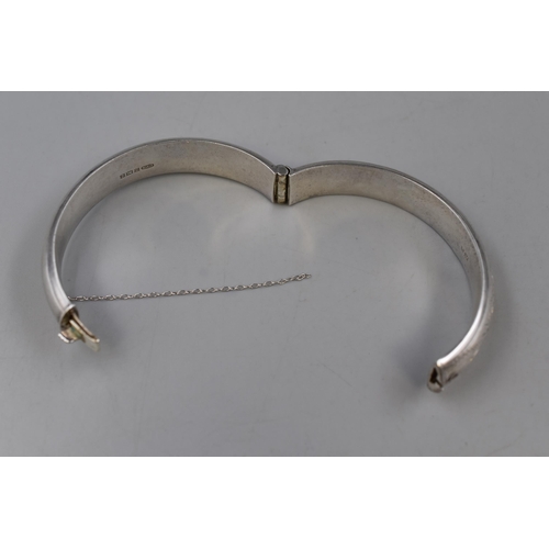 23 - Hallmarked Silver Chunky Etched Bangle (Safety Chain Bangle)