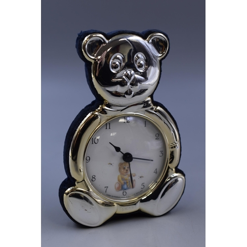 30 - A 925. Hallmarked Carr's of Sheffield Ltd Silver Mounted Teddy Bear Clock