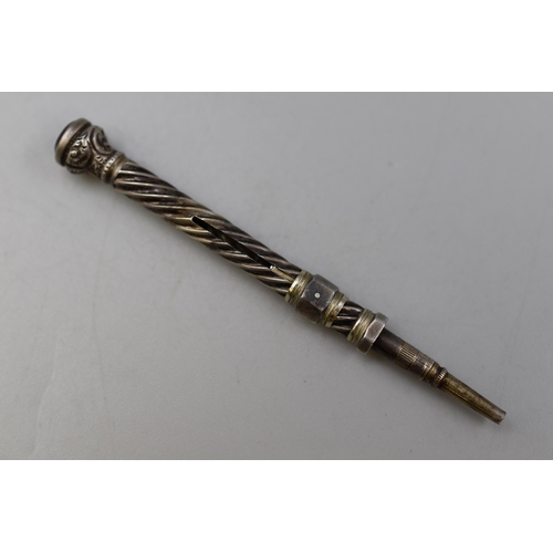 39 - An Antique Unmarked Silver Barley Twist Propelling Pencil