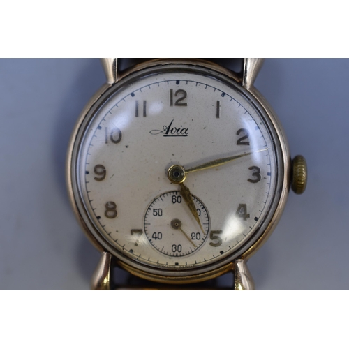 42 - A 9ct Gold Denison Cased Mechanical Avia Watch, AF