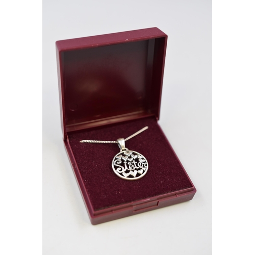 51 - Silver 925 Sister Pendant Necklace Complete with Box