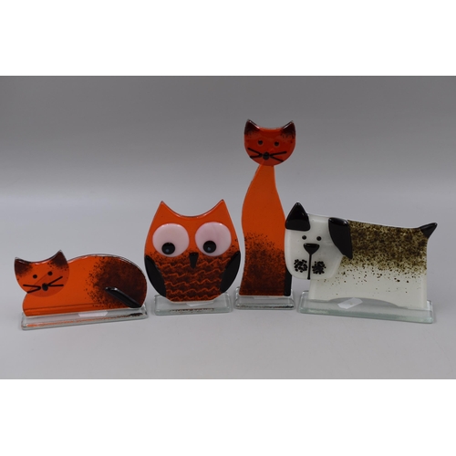 249 - Four Pieces of Benaya at Milford Fused At Glass consisting of two Cats, Dog and Owl (7