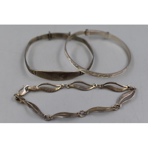 56 - Two 925. Silver Adjustable Child's Bangles, With 925. Silver Child's Bracelet