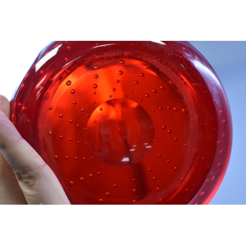 256 - A Whitefriars Bubble Controlled Mid Century Red Glass Bowl, Approx 6