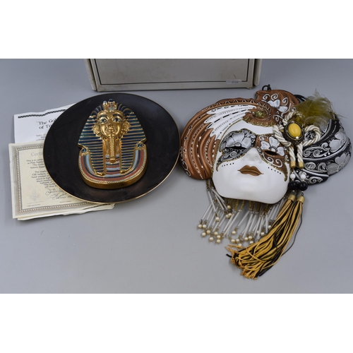 257 - The Golden Mask of Tutankhamun with Certificate of Authenticity and a Wall Hanging Venetian Mask (Ve... 