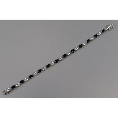 61 - Silver 925, Black & Blue Stoned Bracelet