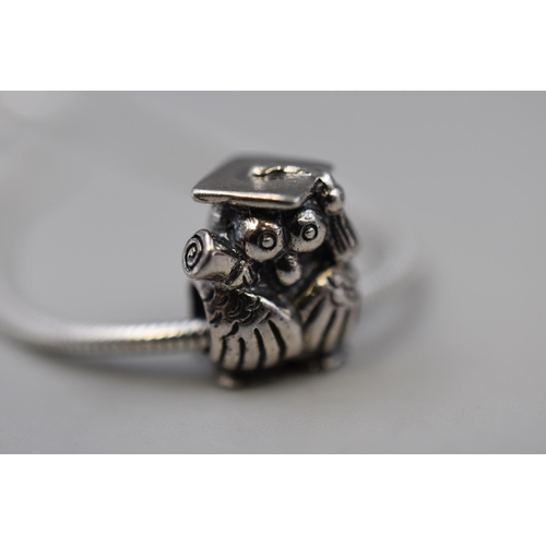 66 - 925 Sterling Silver Charm Bracelet with Graduation Wise Owl Charm Attached, Complete in Presentation... 