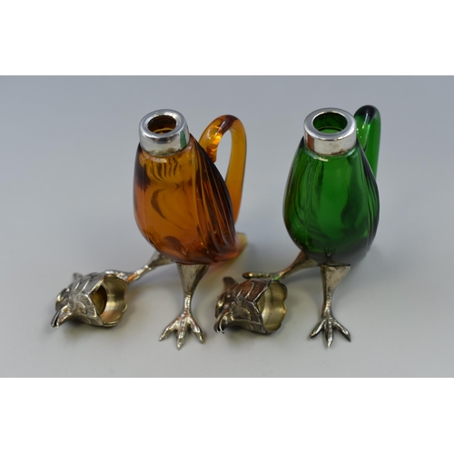 260 - Pair of Glass Bird Decanter Cruets (Possibly Spanish Silver)