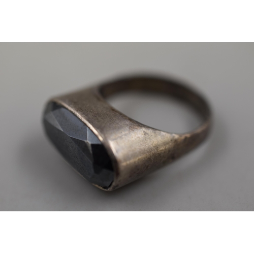 68 - A 925. Silver Haematite Stoned Ring, Size N. In Presentation Box