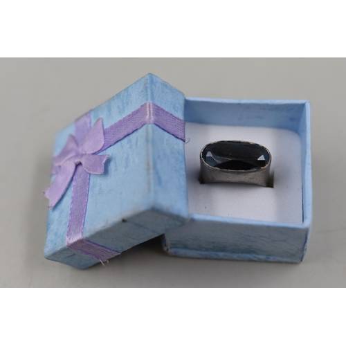 68 - A 925. Silver Haematite Stoned Ring, Size N. In Presentation Box