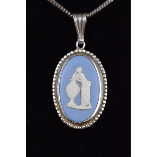 74 - A Hallmarked London Silver Wedgwood Cameo Pendant Necklace, In Presentation Box