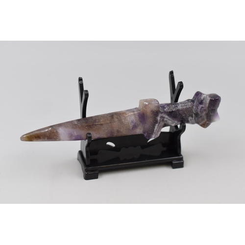 76 - Natural Amethyst Crystal Ceremonial Dagger complete with Display Stand