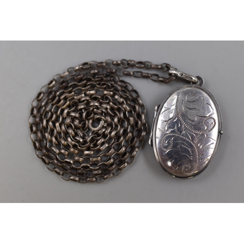 81 - Silver 925 Etched Locket Pendant on Silver Chain