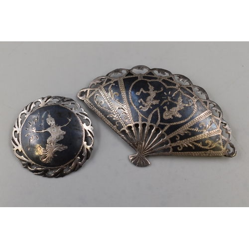 83 - Two Silver Indian Vintage Siam Brooches