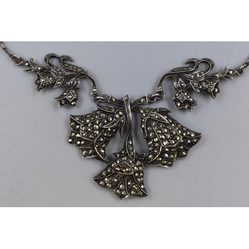 85 - Stunning Vintage Marked Silver Marcasite Necklace and Pendant Statement Piece