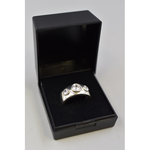 98 - Silver 925 Clear Stone Ring Size N Complete with Presentation Box