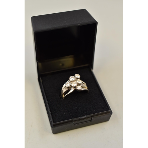 99 - Silver 925 Multiple Clear Stone Ring Size P Complete with Presentation Box