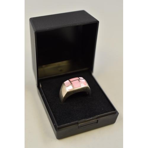 100 - Silver 925 Chunky Pink Design Ring Size P Complete with Presentation Box