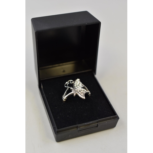 101 - Silver 925 Butterfly Diamante Ring Size N Complete with Presentation Box