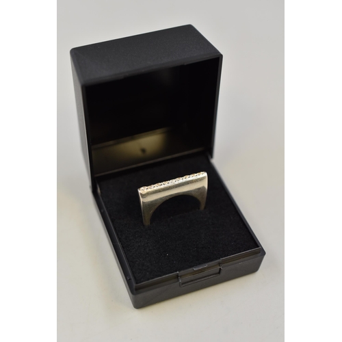 103 - Silver 925 Flat Diamante Ring Size O Complete with Presentation Box