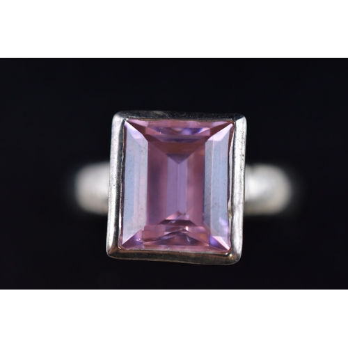 105 - Silver 925 Square Pink Gemstone Ring Size N Complete with Presentation Box