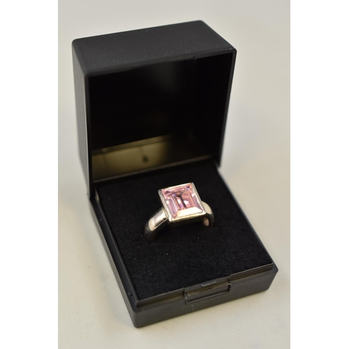 105 - Silver 925 Square Pink Gemstone Ring Size N Complete with Presentation Box