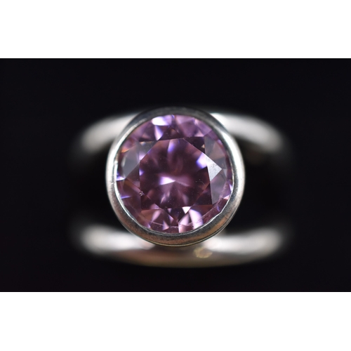 106 - Silver 925 Pink Stone Ring Size O Complete with Presentation