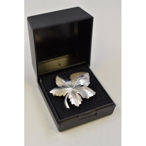 107 - Hallmarked Silver Maple Leaf Brooch Complete with Box