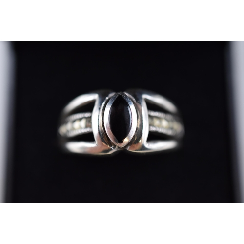 108 - Silver 925 Black Teardrop Design Ring Complete with Presentation Box